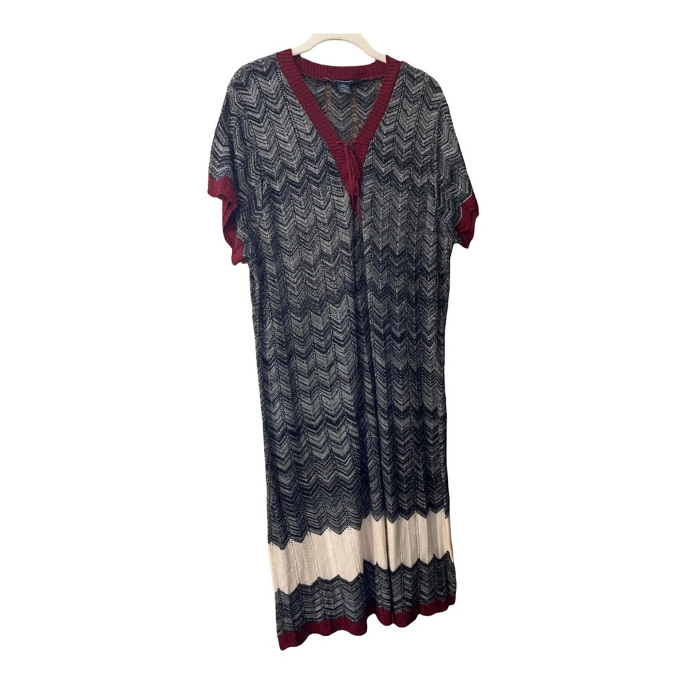 Ashley Stewart Womens PlusSize 26/28 Lightweight Black Gray Burgundy MIDI Dress